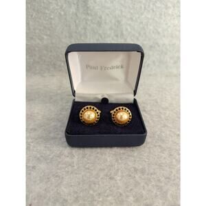 Paul Frederick Pearl Earrings and Sapphire Accent Gold Tone Cufflinks Italy Made
